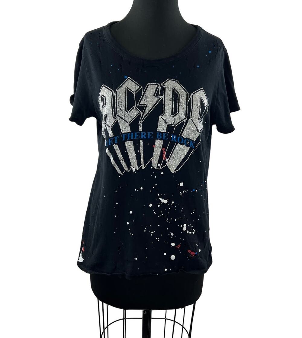 CHASER Black Silver Top Destructive ACDC Let There Be Rock Round Neck Large L